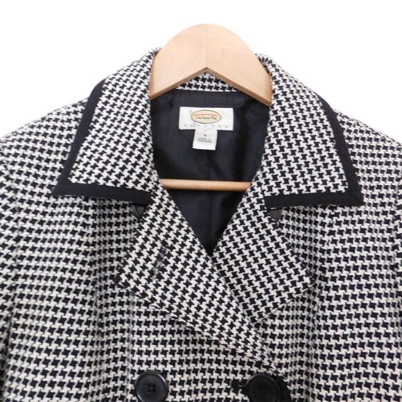 Talbots Womens Houndstooth Blazer Double Breasted Black White Wool Petite 6 6P - Picture 2 of 6
